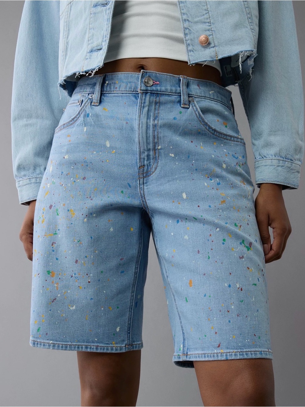 AE Pride Dreamy Drape Stretch Denim High-Waisted Jort Size 10 Inseam 11in